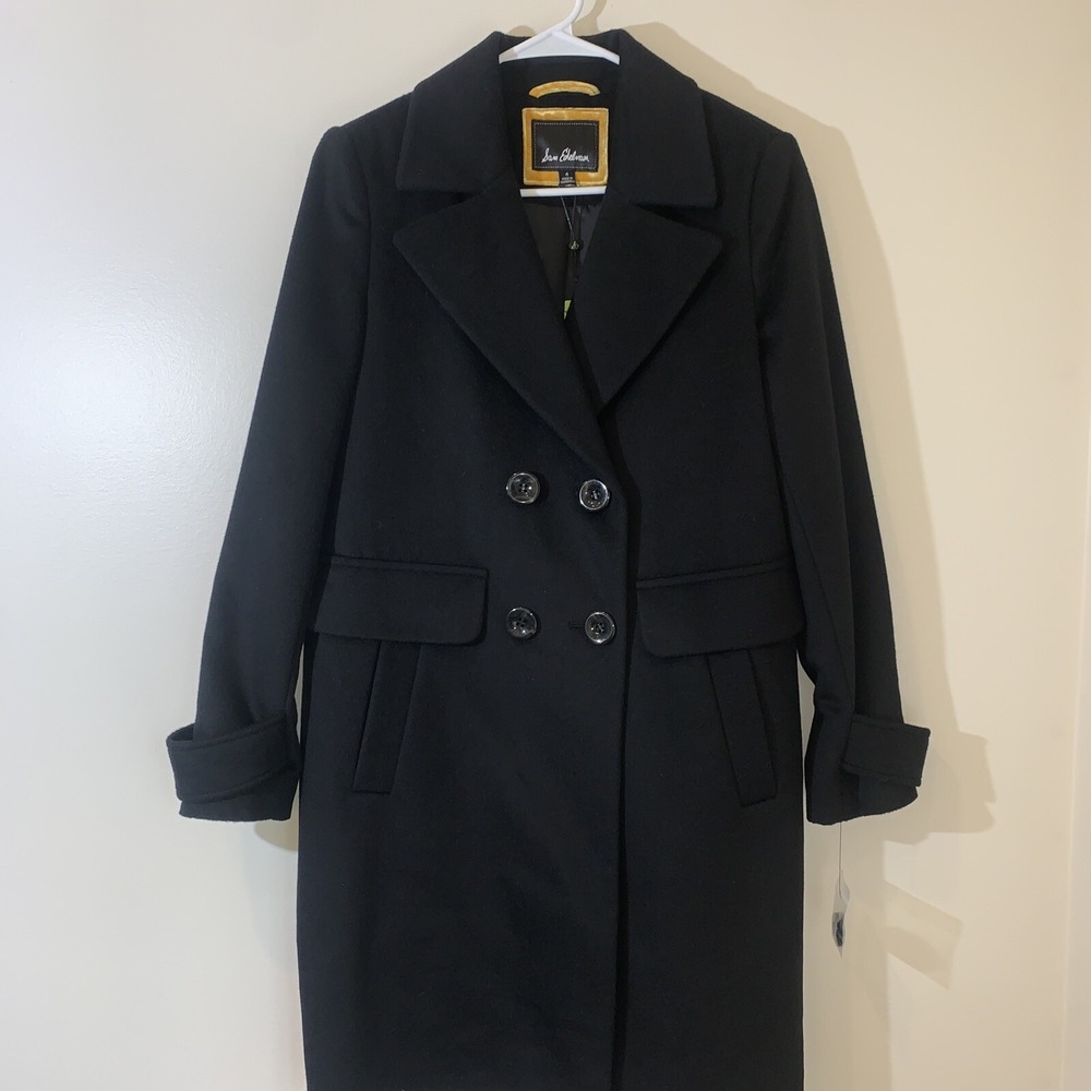 Sam Edelman‎ Womens Dress Coat 4 Black Double Breasted Wool Blend Classic